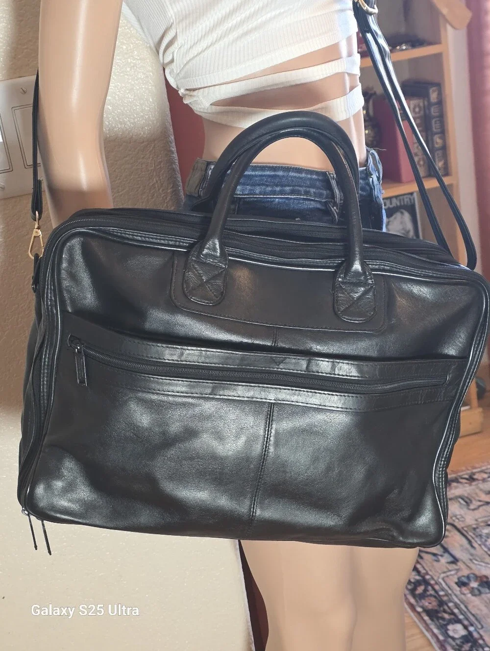 Vintage Genuine Leather Executive Briefcase / Laptop Bag - Black